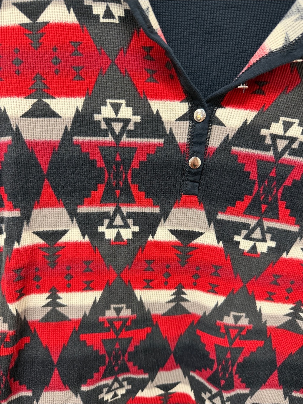 Chaps Black, Red & White Southwest Geometric Thermal Henley - Picture 4 of 5